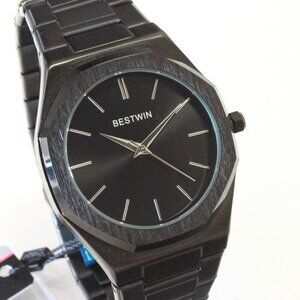 Men's Sports Watch Integrated Bracelet Blacked Out Quartz 41.5mm